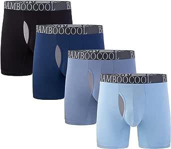 BAMBOO COOL Men's Breathable Underwear Moisture-Wicking Mesh Bamboo Boxer Briefs Performance 4 Pack