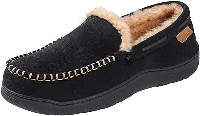 Zigzagger Men's Moccasin Slippers Memory Foam House Shoes, Indoor and Outdoor Warm Loafer Slippers