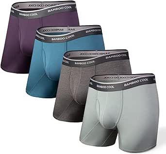 BAMBOO COOL Men's Underwear Boxer Briefs Soft Breathable Bamboo Underwear 4 Pack