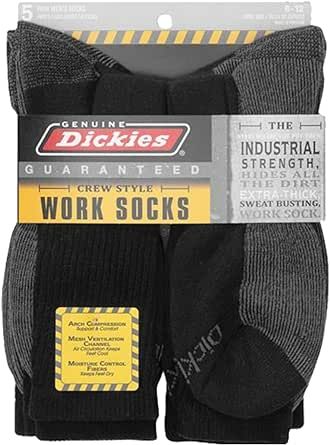 Dickies Genuine Mens 5-Pair Crew Work Socks