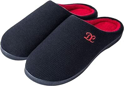 DL Mens Memory Foam Slippers Slip on, Comfy House Slippers For Mens Indoor Outdoor, Cozy Men's Bedroom Slippers Warm Soft Flannel Lining Closed Toe Man Slippers Size Black Gray Navy