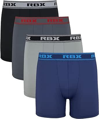 RBX Active Men's Boxer Briefs 4-Pack, Stretchy Performance Mesh Boxer Briefs Active Underwear Quick Drying Boxers Multipack