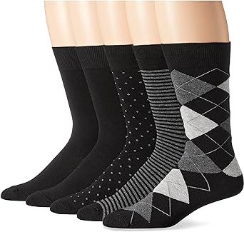 Amazon Essentials Men's Patterned Dress Socks, 5 Pairs
